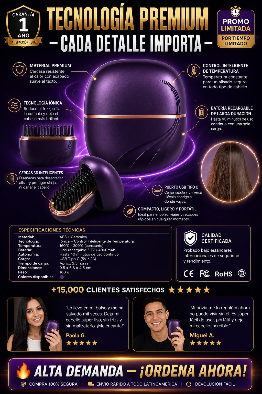 Mini Cepillo Alisador Recargable - imagen 7