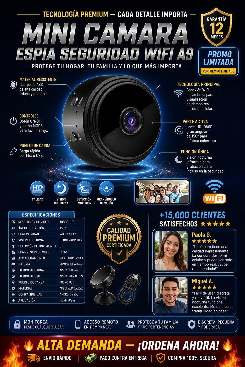 Mini Camara Espia Seguridad Wifi A9 - imagen 7
