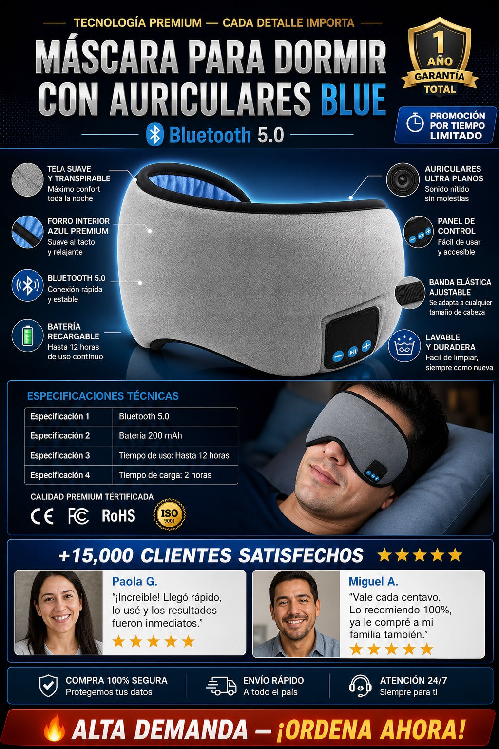 Mascara Para Dormir Con Auriculares Blue - imagen 7