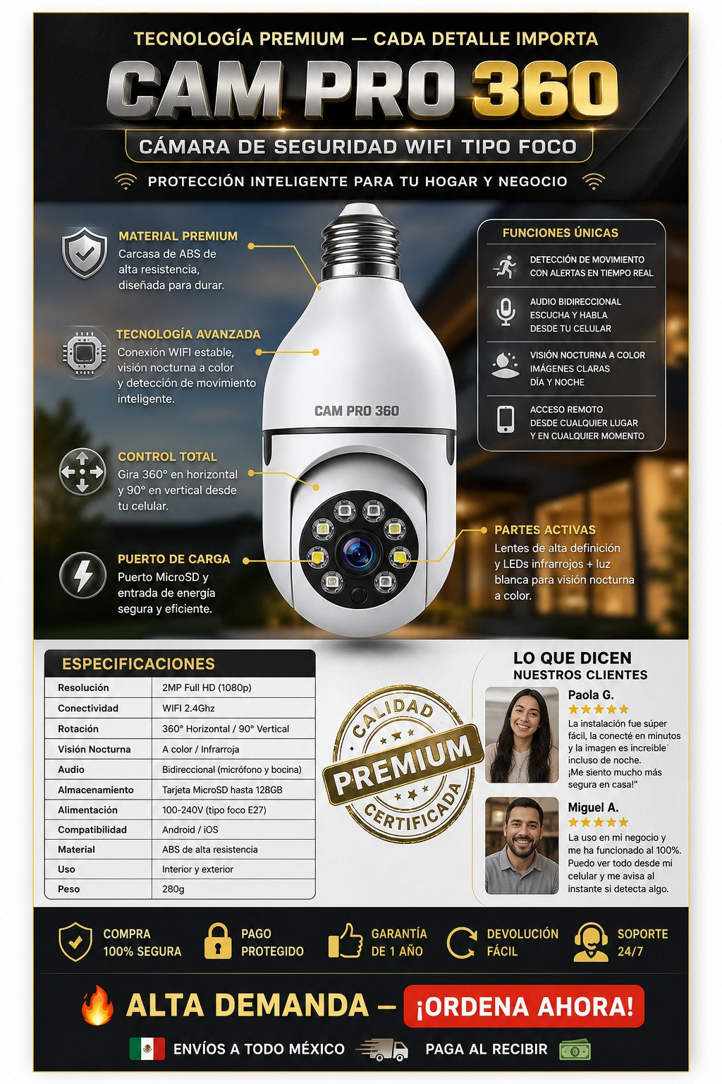 Foco Camara De Seguridad Con Wifi - imagen 7