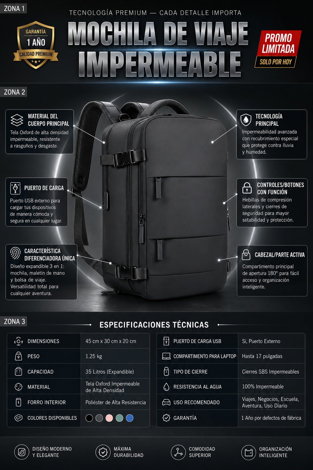 Mochila De Viaje Impermeable - imagen 7