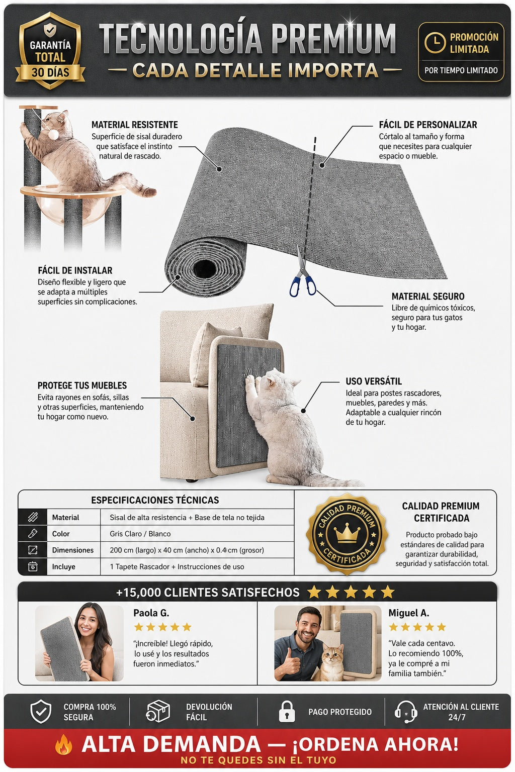 Tapete Rascador Para Gatos Cuida Muebles - imagen 7