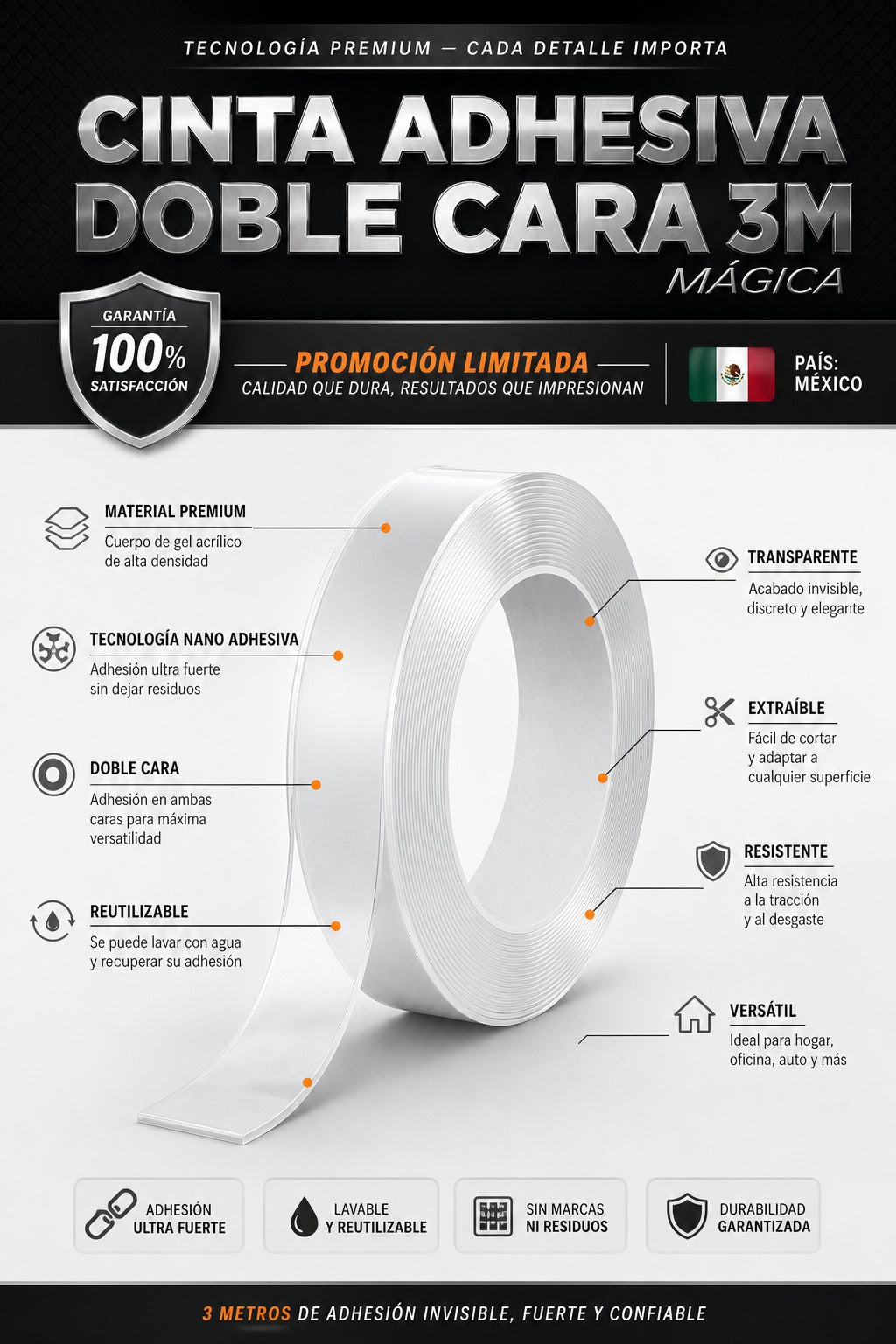 Cinta Adhesiva Doble Cara 3metros Magica - imagen 7