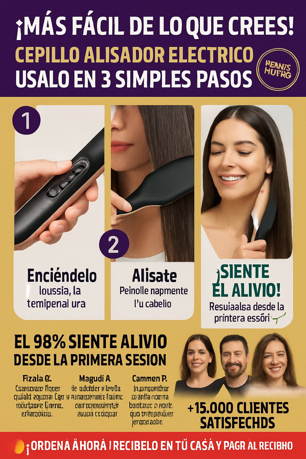 Cepillo alisador eléctrico iónico para cabello - imagen 8