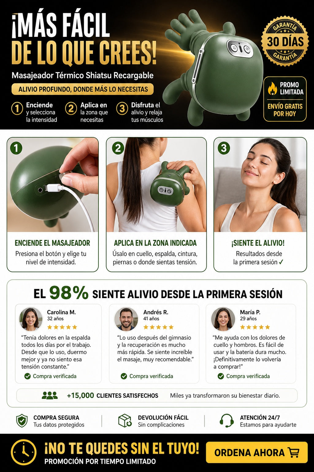 Masajeador Termico Shiatsu Recargable - imagen 8