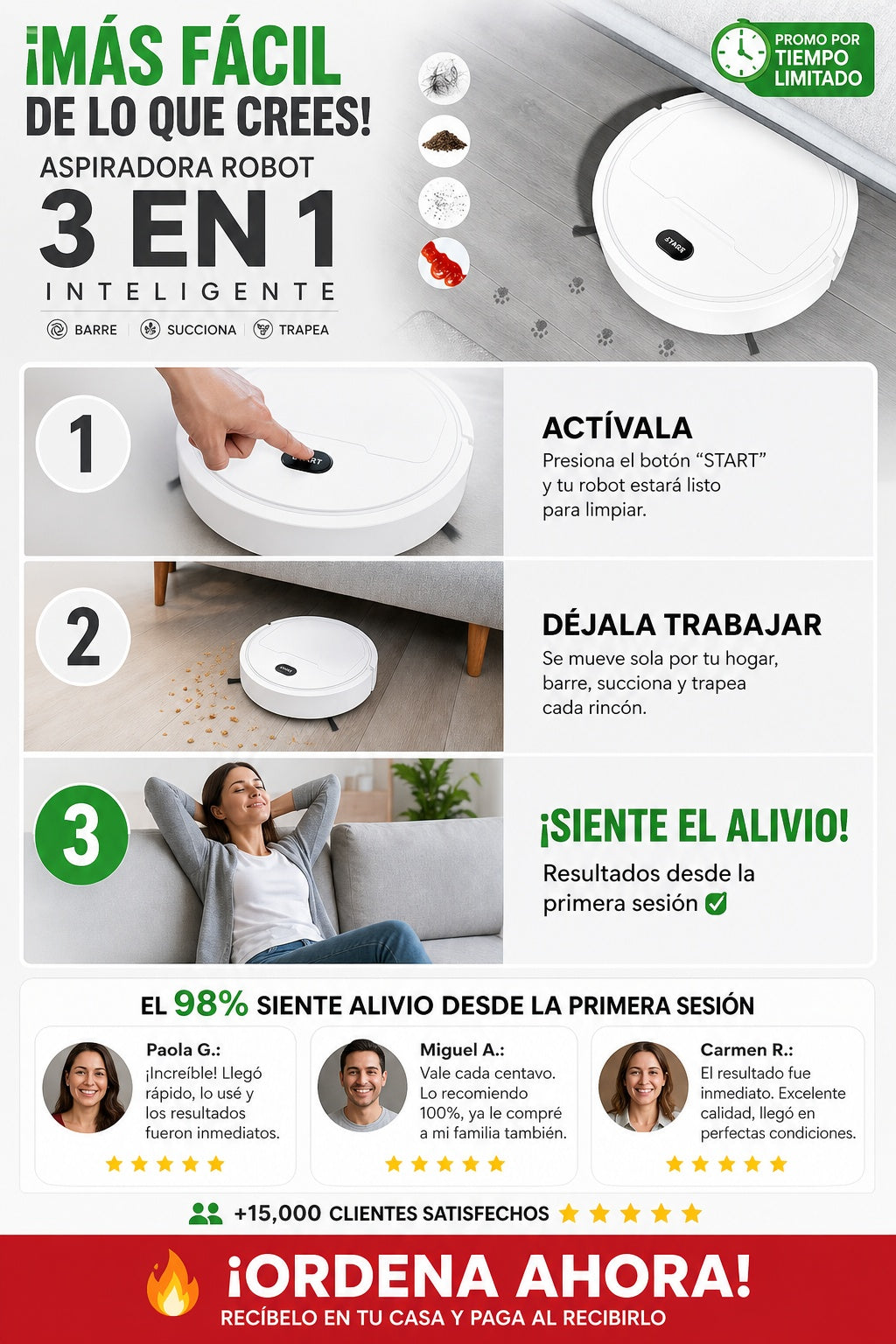 Aspiradora Robot 3 En 1 Inteligente - imagen 8