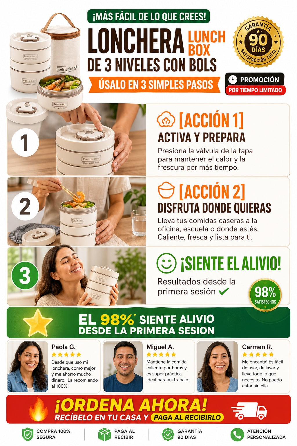 Lonchera Lunch Box De 3 Niveles Con Bols - imagen 8