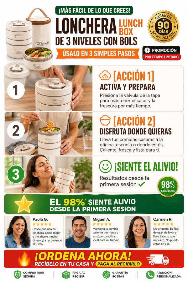 Lonchera Lunch Box De 3 Niveles Con Bols - imagen 8