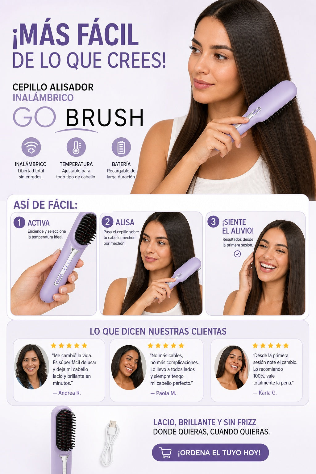 Cepillo Alisador Inalambrico Go Brush - imagen 8