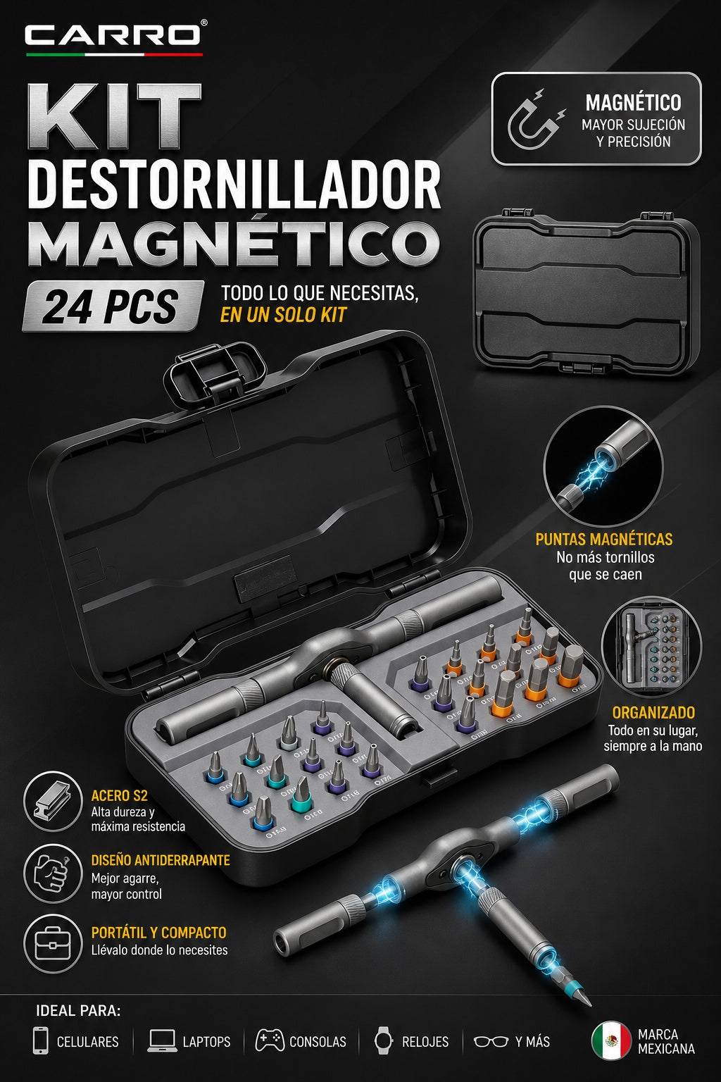 Kit Destornillador Magnetico 24 Pcs CARRO - imagen 9