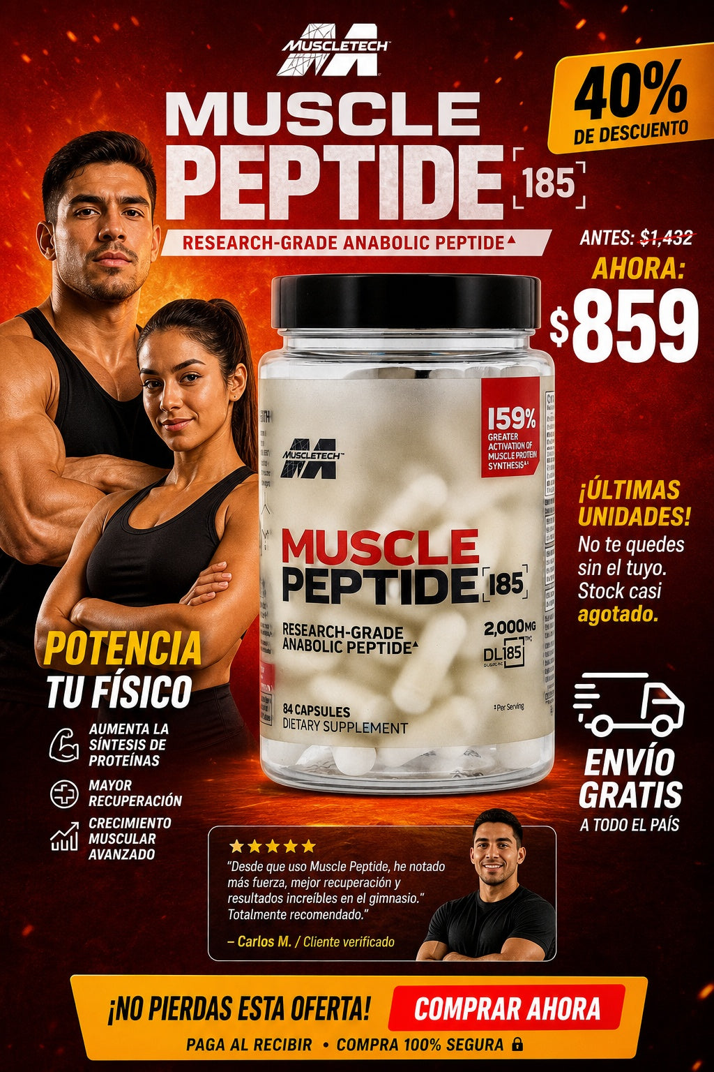 Suplemento Muscle Peptide 84 Capsulas - imagen 10
