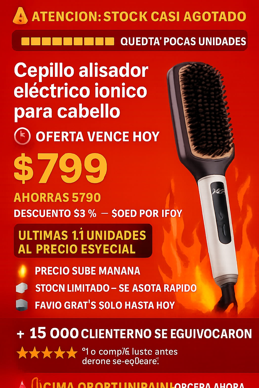 Cepillo alisador eléctrico iónico para cabello - imagen 10