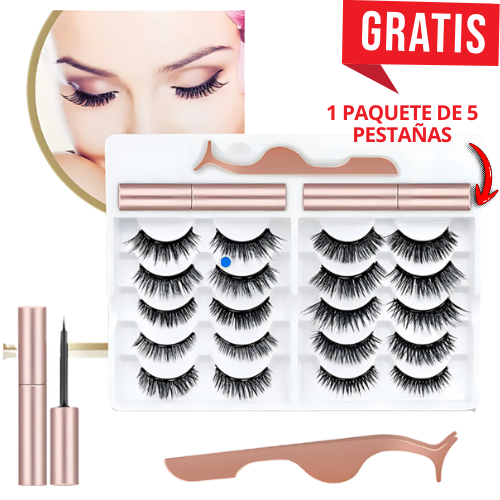 🔥 MEGA PROMOCIÓN 2x1 🔥 Compra 1 paquete de 5 pestañas y llévate 10 pestañas magnéticas 3D + delineador GRATIS 😍