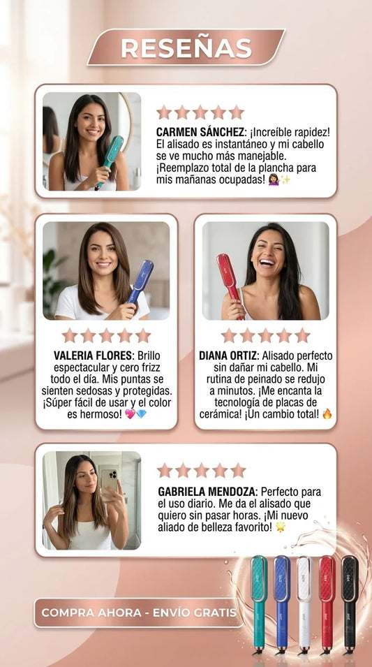 Cepillo alisador de cabello con calor iónico