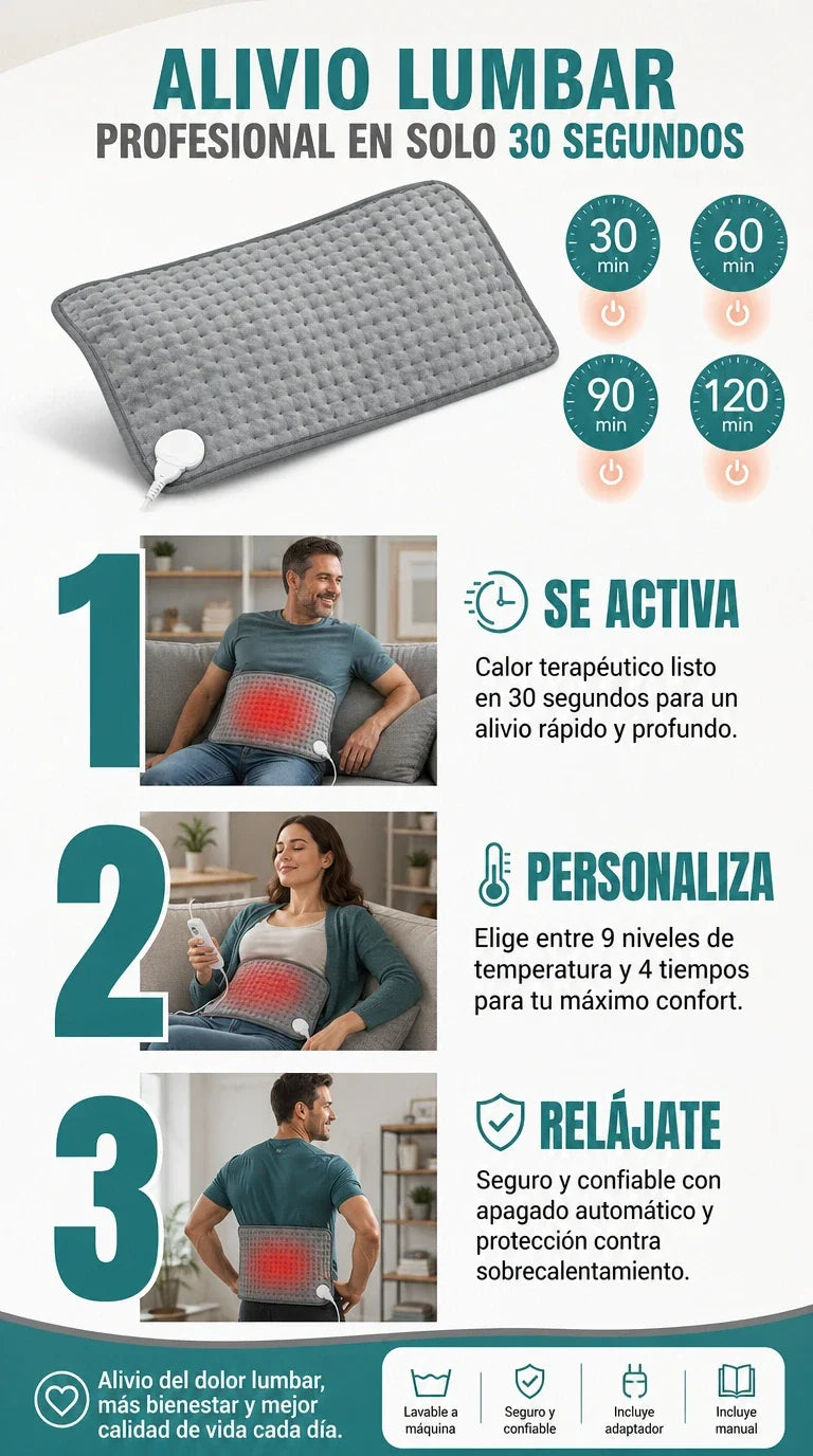 Manta Lumbar Eléctrica Terapia Dolor Espalda