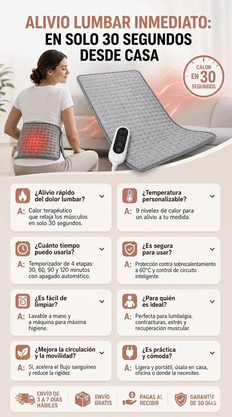 Manta Lumbar Eléctrica Terapia Dolor Espalda