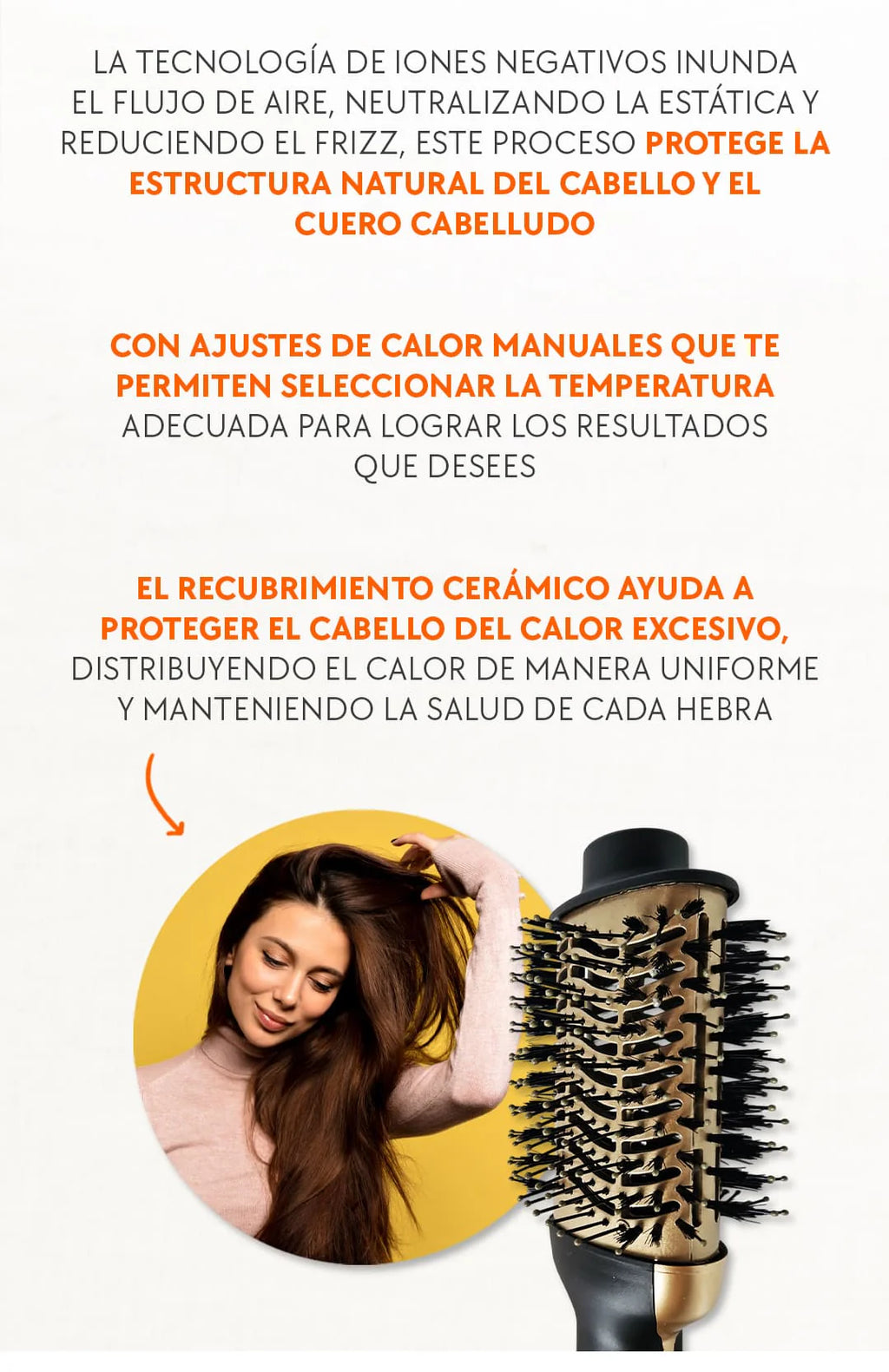 Cepillo secador voluminizador de cabello 3 en 1
